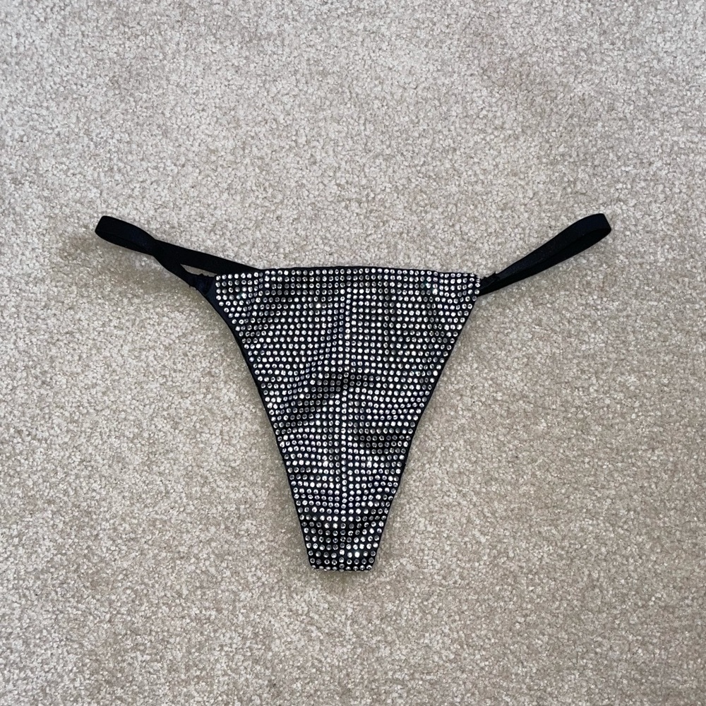NWOT Victoria’s Secret Black Rhinestone Thong